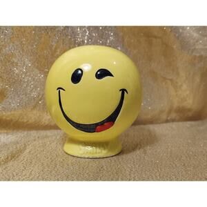 Vintage Winking Smiley Face Piggy Bank 90s Y2K Room Decor Yellow Coin Bank